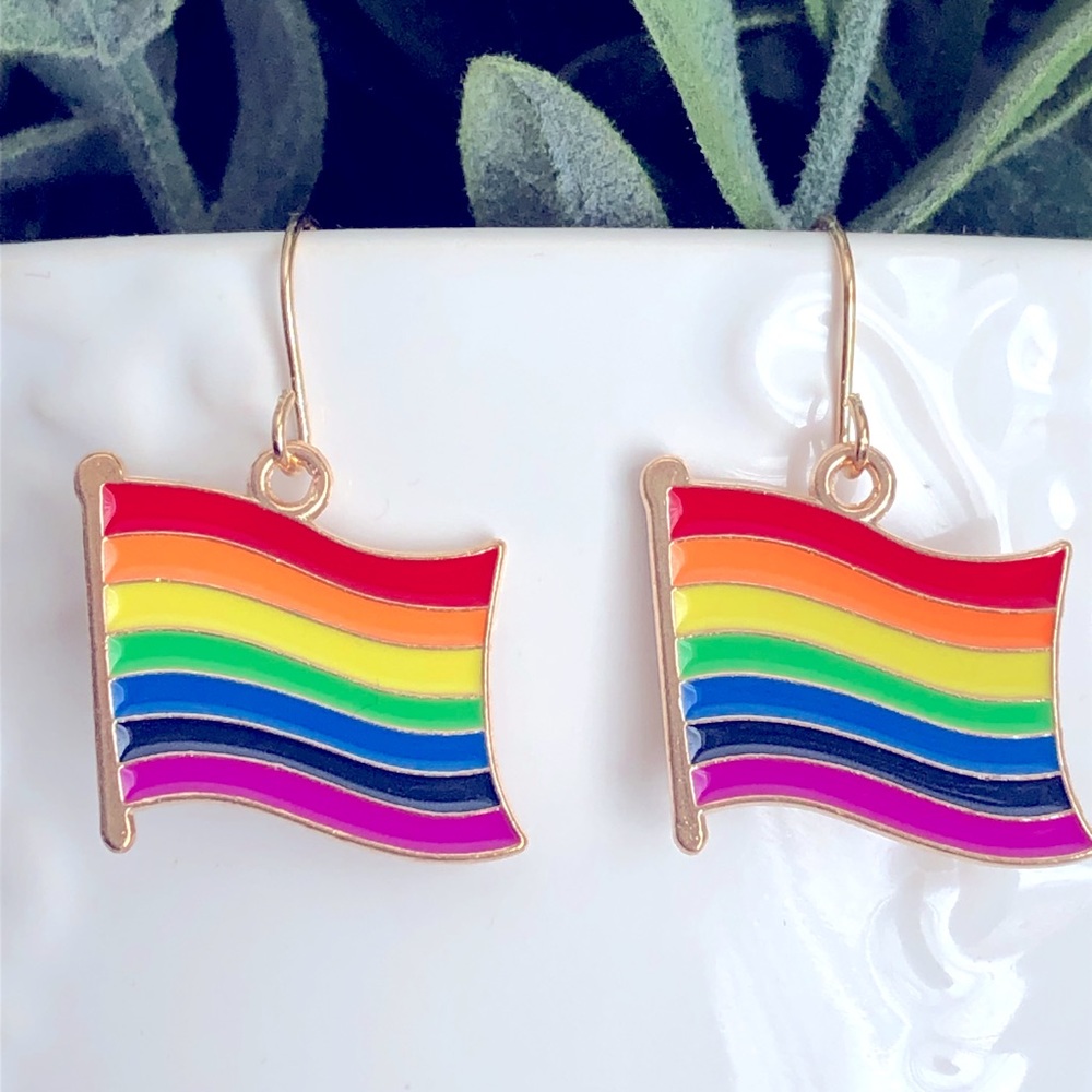 New Rainbow Love Enamel Pride Flag Colourful Happy Heart Earrings Dangling Gifts